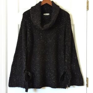 Max Studio Wool Blend Speckle Rib Knit Cowl Neck Bow Bell Sleeve Sweater Black M